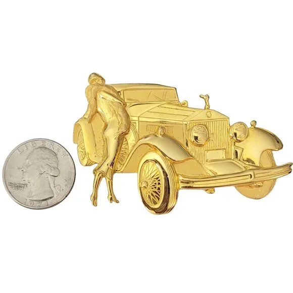 Park Lane JJ Gold Tone Elegant Lady, Rolls Royce Car Brooch, Signed - Picture 6 of 9
